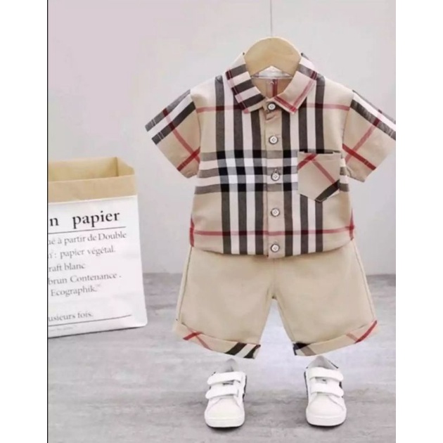 SETELN ANAK LAKI LAKI TERKINI /SET KEMEJA  BURBERRY KOTAK ANAK 1-5 TJN