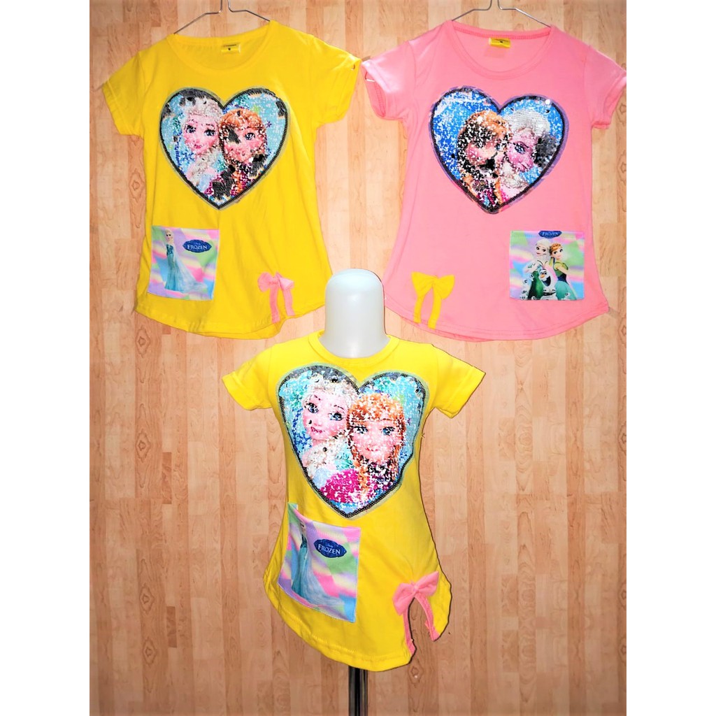 Kaos Anak Perempuan Karakter Frozen Usap / Baju Murah Anak Perempuan Frozen Sequin / Frozen Usap
