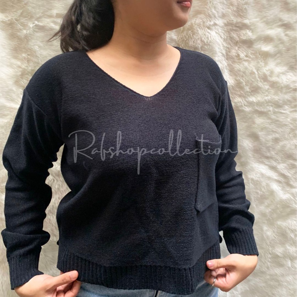KAREEN POCKET 7GET  Atasan rajut_BLOUSE SAKU _korea style _Sweater Crop