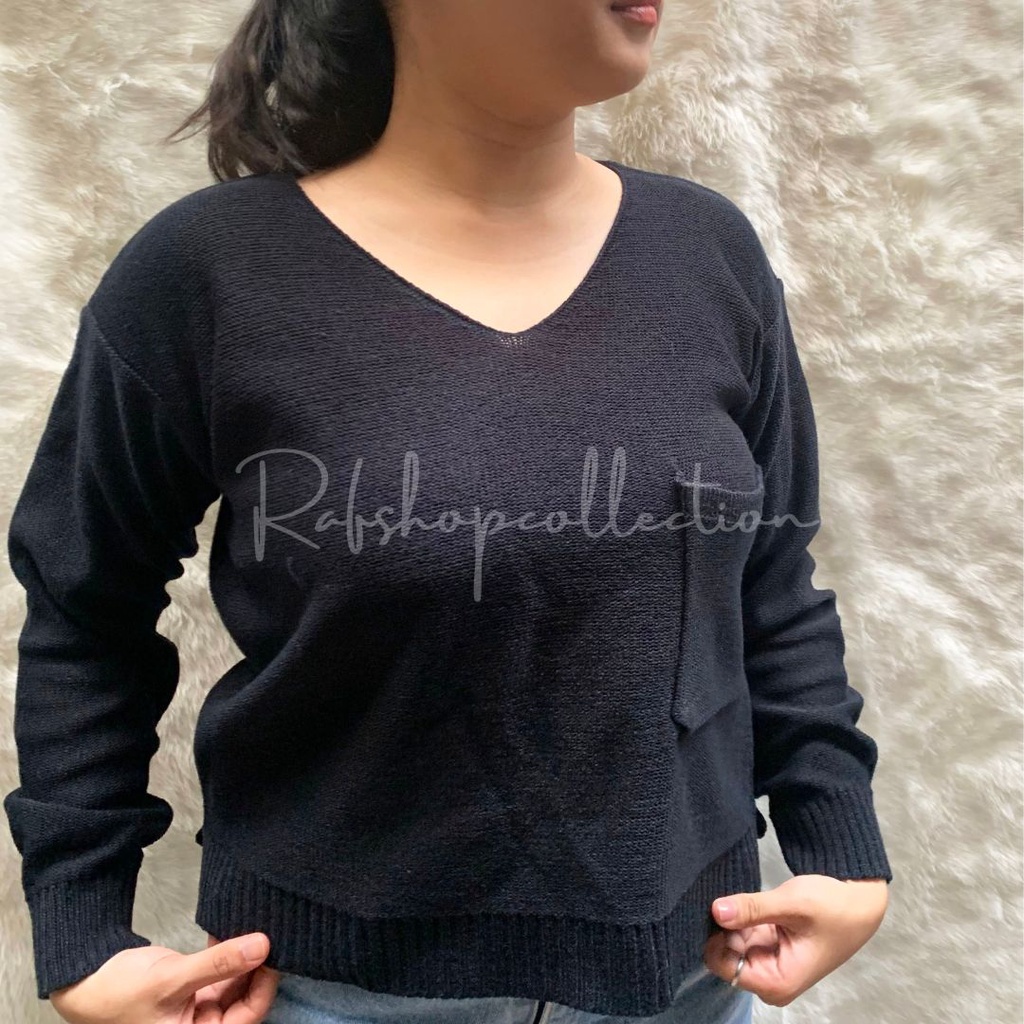 KAREEN POCKET 7GET Atasan rajut_BLOUSE SAKU _korea style _Sweater Crop