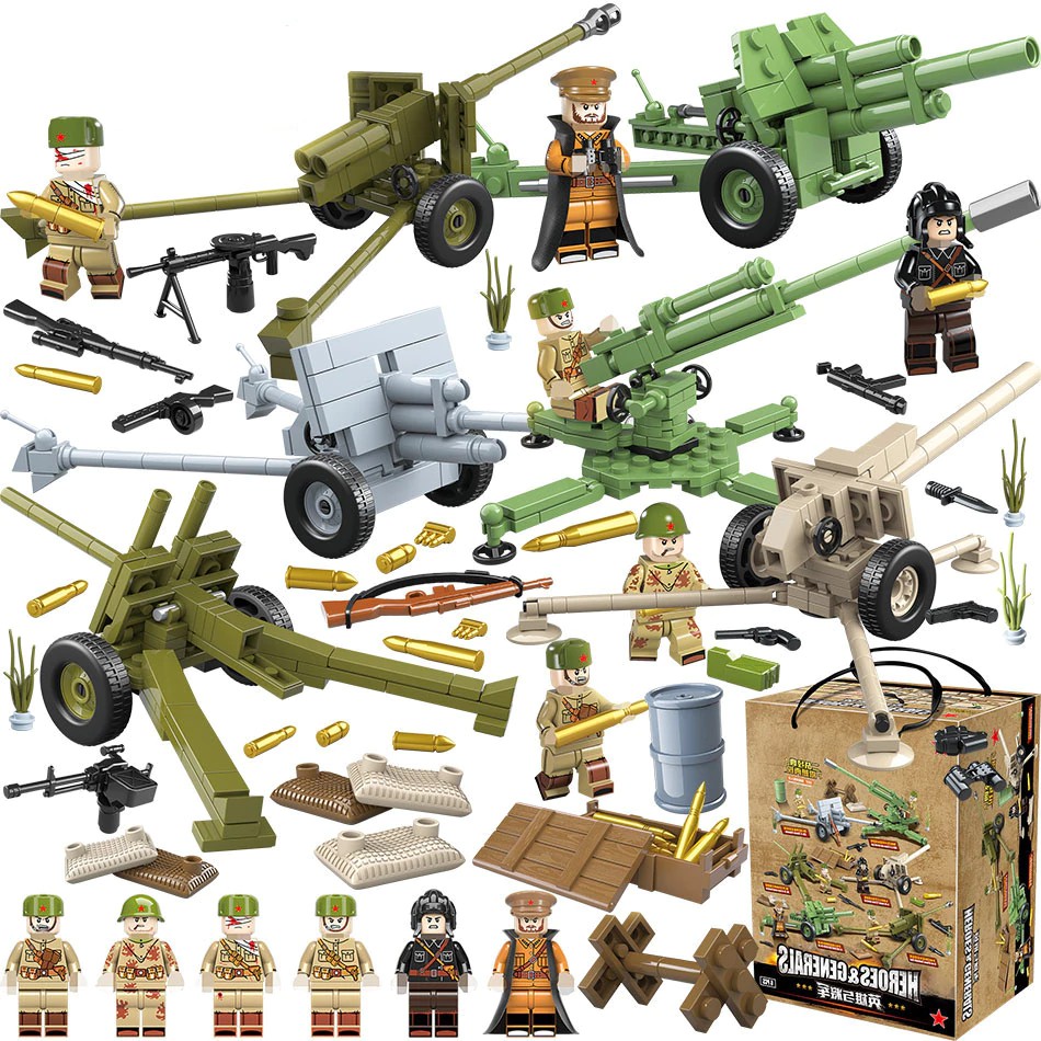 Mainan Lego LegoINGlys WW2 Military Russian Soviet Army Soldier Figures Heavy Weapons Accessories