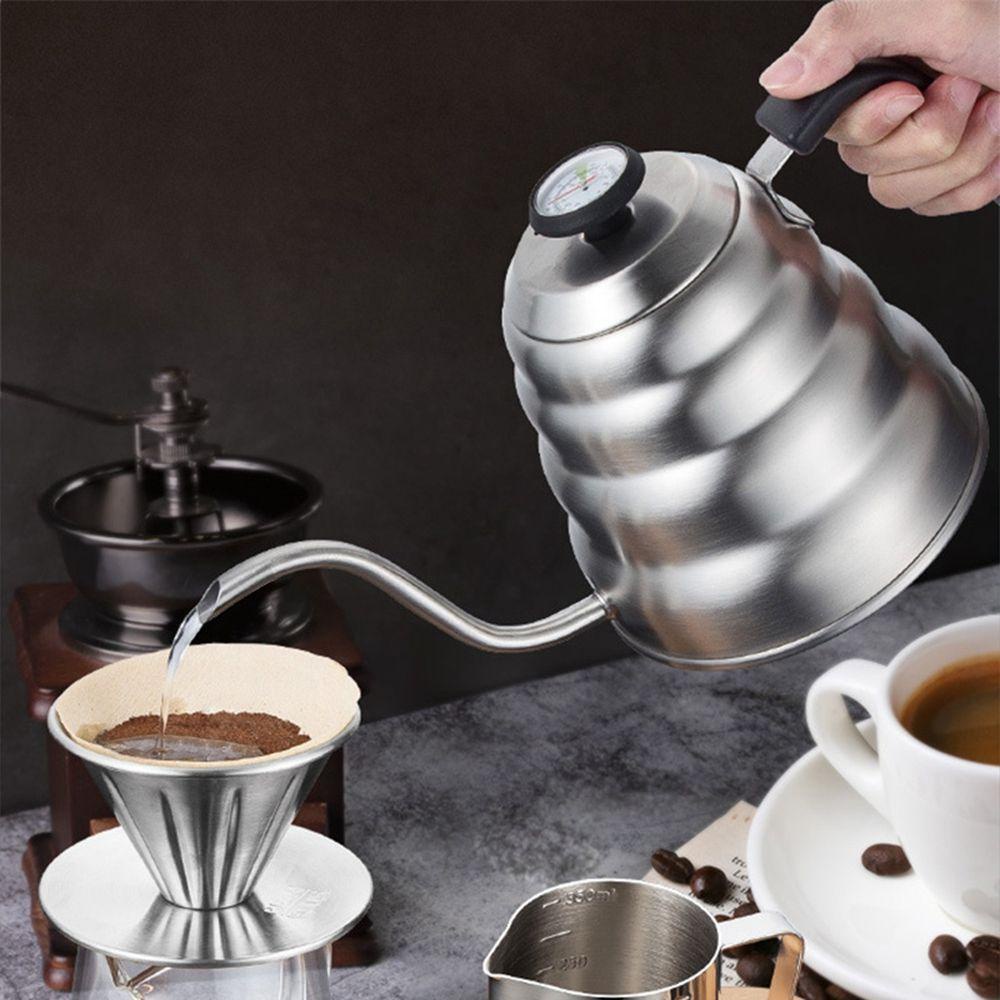 【 ELEGANT 】 Drip Kettle Untuk Rumah Kantor Mulut Tipis Gooseneck Coffeeware 1L/1.2L Dengan Termometer Aksesoris Dapur Coffee Kettl