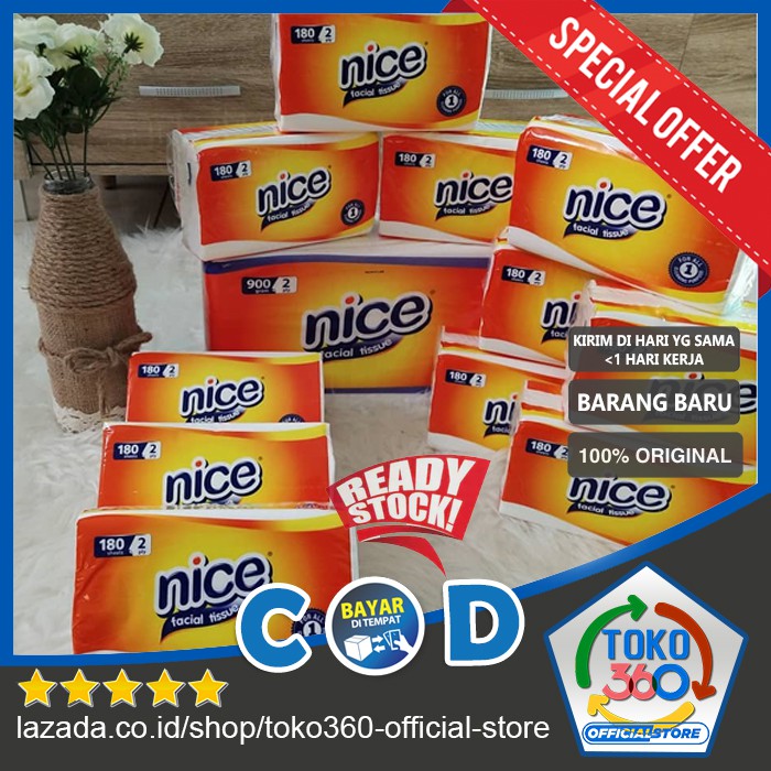【TOKO360】【Paket Murah 3pack】 Tissue Facial Nice 180 Sheets 2 Ply Tisu Tisue Tissu Wajah Muka 180s 180 Lembar Paketan 3 pak / 3 pack - Harga Termurah Grosir - Bayar Di Tempat COD - Toko360-1