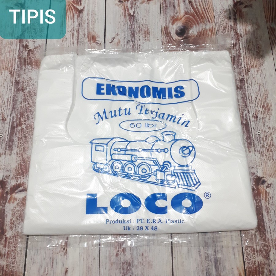 Kantong Plastik Kresek LOCO EKONOMIS PUTIH 28 x 48 isi 50 lembar