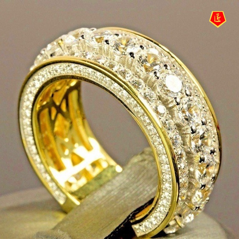 [Ready Stock]Gold Full Diamond round Ring Simple Personality