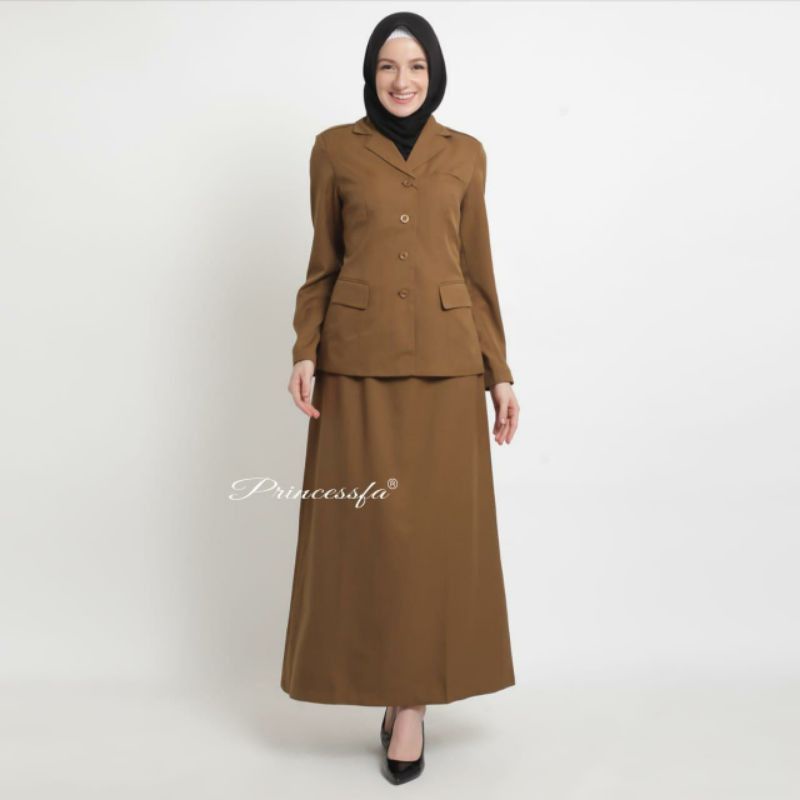 Blazer Princessfa Premium pemda Princessfa PNS coklat tua rok A Pemda Aceh  coklat tua A celana span
