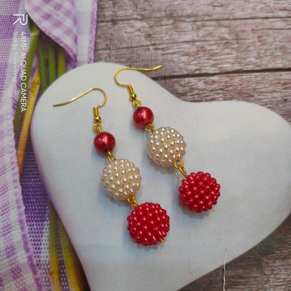 Anting Fashion Hooks Mutiara - Kerabu Anting Beauty Juntai Susun Giwang Handmade Tokopelanginicer