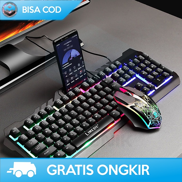 PAKET KEYBOARD MOUSE GAMING RETRO SMARTPHONE HOLDER LED RGB COMBO T21