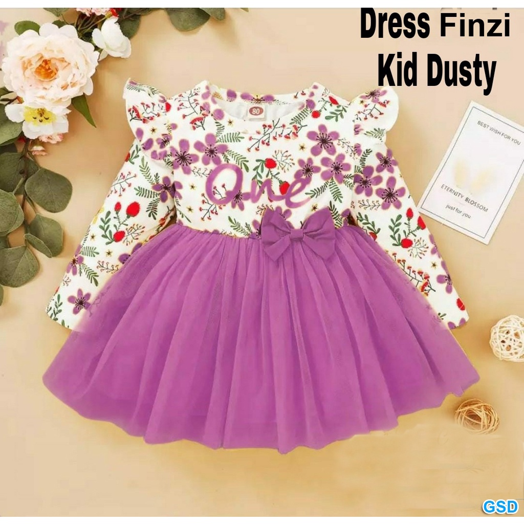 Dress Kids Finzi/Gaun Anak Lengan Panjang / Dress Santai Anak Bahan Adem  All size fit to 3-5 tahun