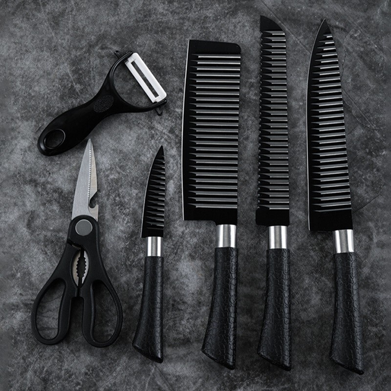 Pisau Set Dapur Stainlees Tajam 6 in 1 Pisau Set Talenan pisau set hitam