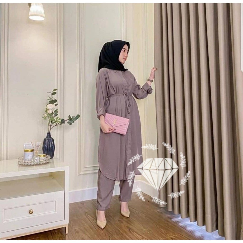 Baju Setelan Kekinian Wanita Muslim Nabtik Real Pic rayon viscose cardi LD124cm pj100cm