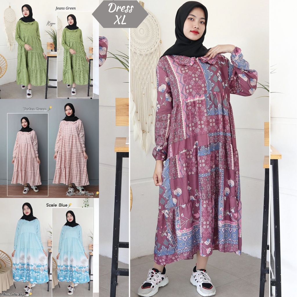 IZANY Midi Dress Dewasa Wanita / Gamis Dewasa XL Collar Rayon banyak varian busui friendly