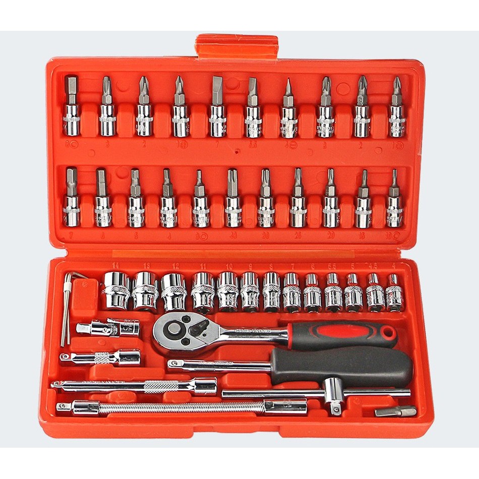 46 PCS SOCKET SET 1/4" TOOL KIT ALAT PERBAIKAN MOBIL DAN MOTOR