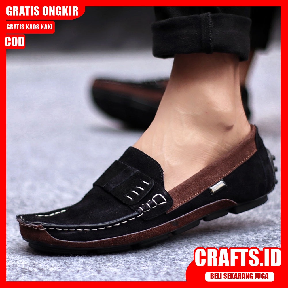 CRAFTS - Sepatu Casual Hitam Slip-On Pria Kulit