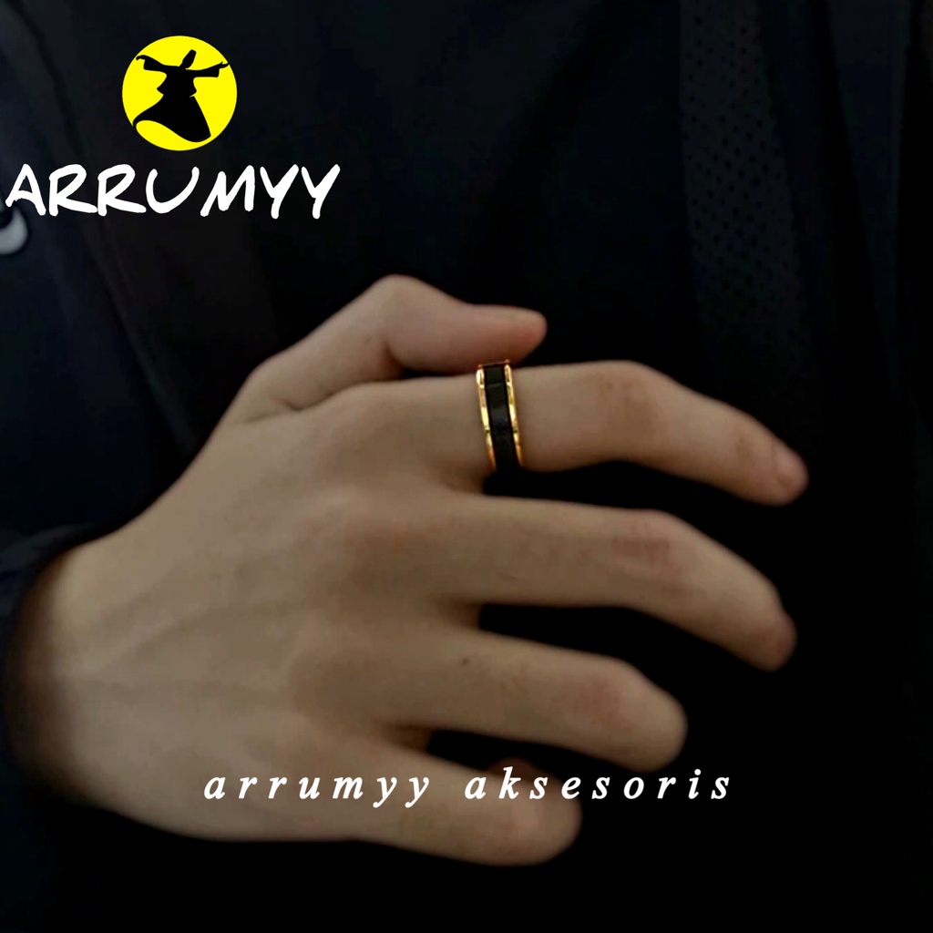 ARRUMYY cincin pria wanita kombinasi titanium warna silver hitam gold black simpel