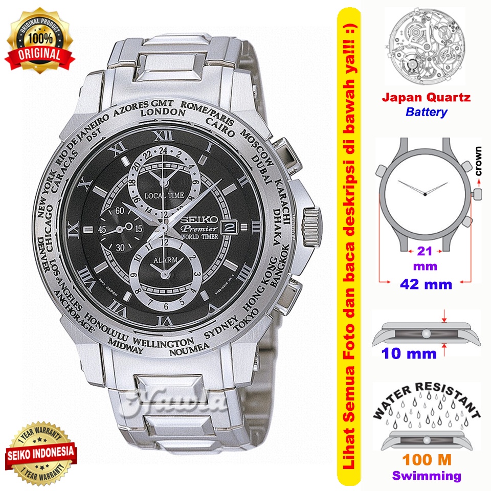 Seiko Premier SPL009P1 Sapphire World Timer - Jam Tangan Pria SPL009