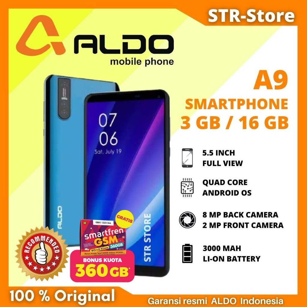 ALDO A9 SMARTPHONE RAM 3GB INTERNAL 16GB ANDROID MURAH 3/16 GB GARANSI