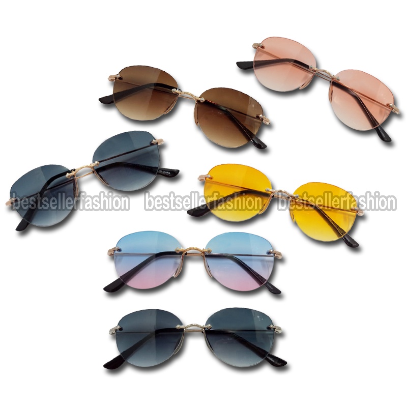 Kacamata korea / Kacamata wanita bergaya tanpa bingkai Gagang Gold Premium / Kacamata hitam / Sunglasses Kacamata Fashion Wanita Pria Model Frame Rimless Kacamata Import Premium Kacamata Gaya