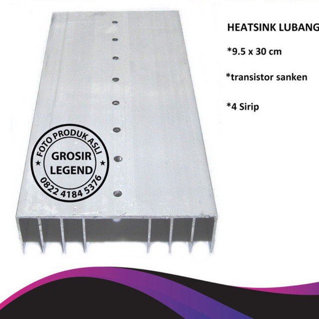 Heatsink 4 sirip 30 cm pendingin aluminium lubang transistor sanken