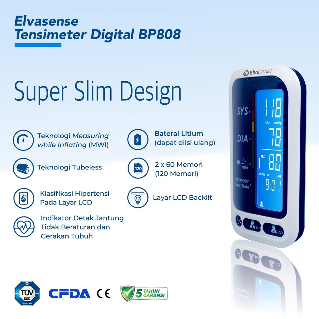 Tensimeter Digital Elvasense Tubeless - BP808 Tensi Digital Elvasense Blood Digital Preasure