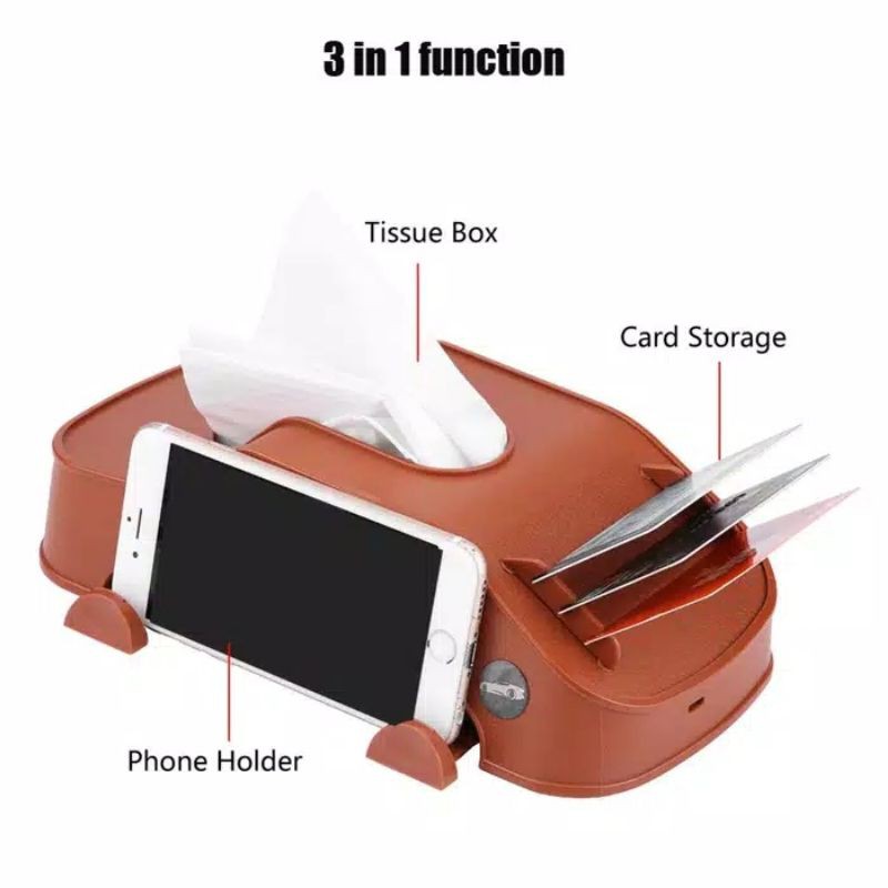 Tempat Tisu Mobil 3in1 Kotak Tissue Car Holder Phone