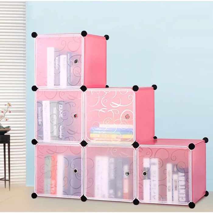 Lemari Portable 6 Pintu Praktis 4 Susun Kain Import Rak Serbaguna Gantung I1N9 Karakter Buku Murah T