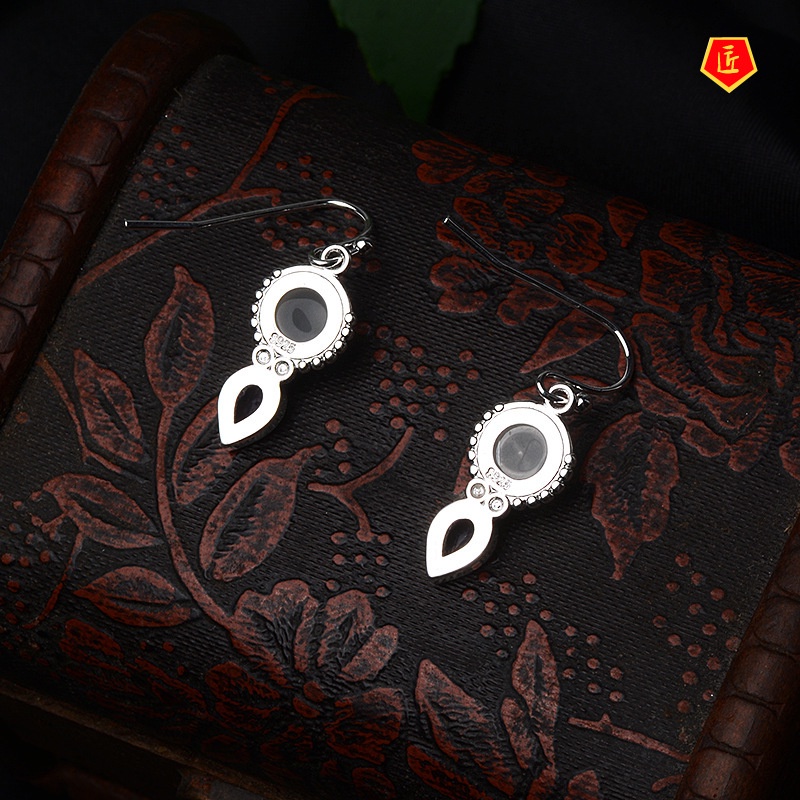 [Ready Stock]S925 Retro Silver Amethyst Moonstone Earrings Temperament