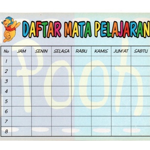 ( 1 Lembar ) DAFTAR MATA PELAJARAN - BUKU LIST W1NNIE TH3 P00H - TABEL 8 X 7 KOTAK