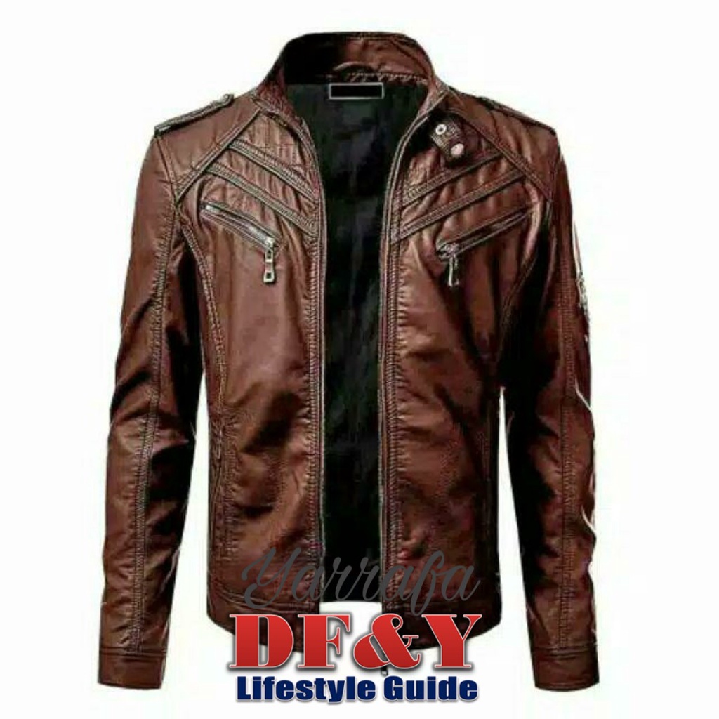 Yarrafa Jaket Kulit Pria C10 Coklat/ Jaket Pria Semi Kulit Hitam / Jaket Kulit Korea Style / Jaket K