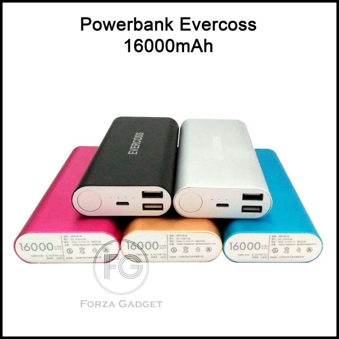 Power Bank Evercoss 2 Port USB REAL 16.000 mAh Bahan Metalic