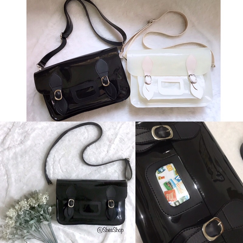 Tas mika selempang dengan slot tap card / Tas mika slot kartu / tas kantor besar selempang