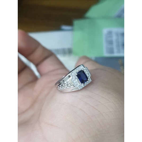 cincin cowo batu biru emas putih simple