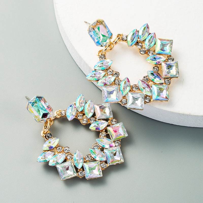Anting Tusuk Gantung Wanita Desain Geometri Hias Berlian Imitasi Berkilau Untuk Hadiah