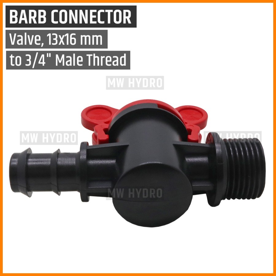 Barb Valve 3/4 inch Drat (Male/Jantan) ke Selang PE 16 mm / 13 mm