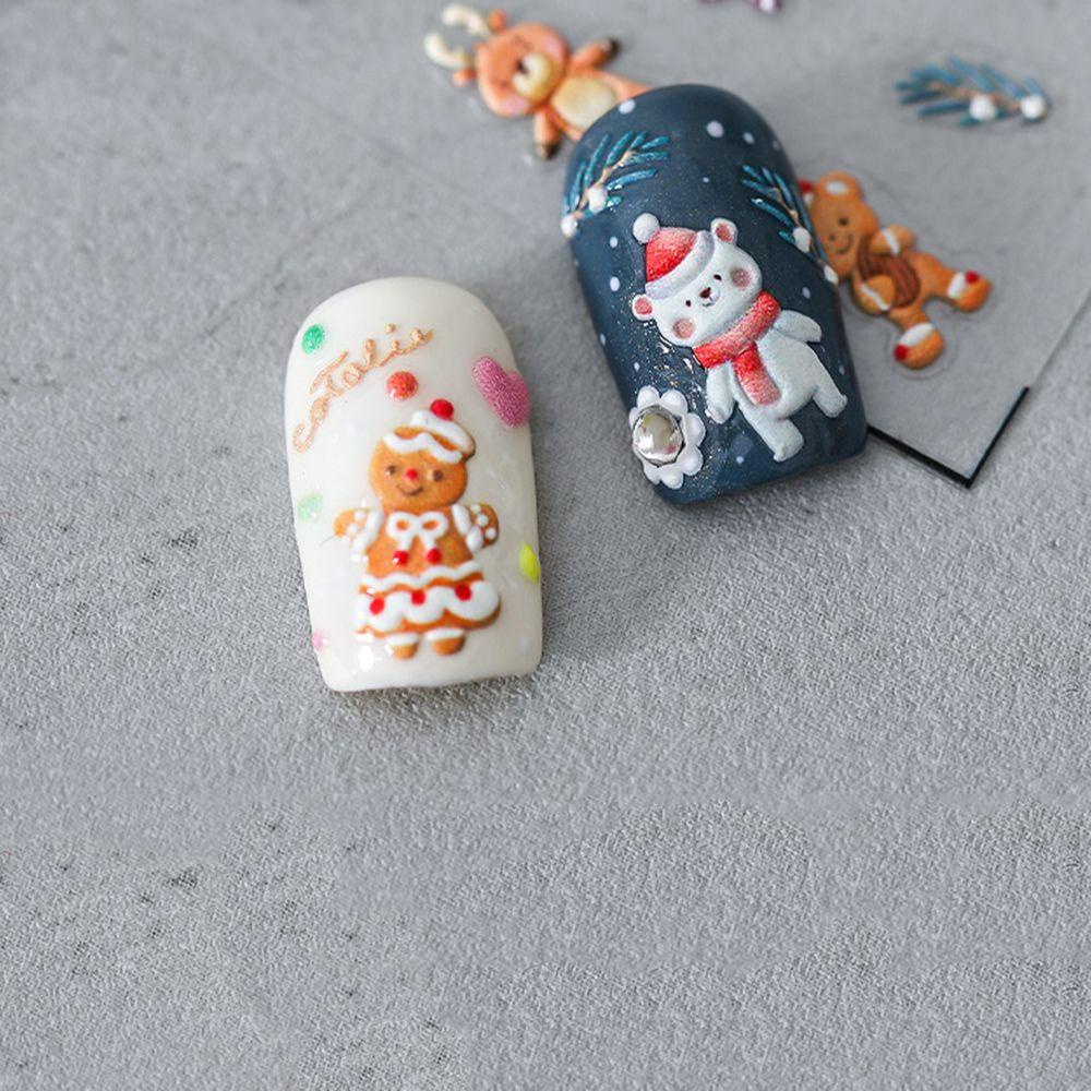 AUGUSTINA Agustina Christmas Nail Art Relief Decal Desain Santa Snowman DIY Dekorasi Kuku