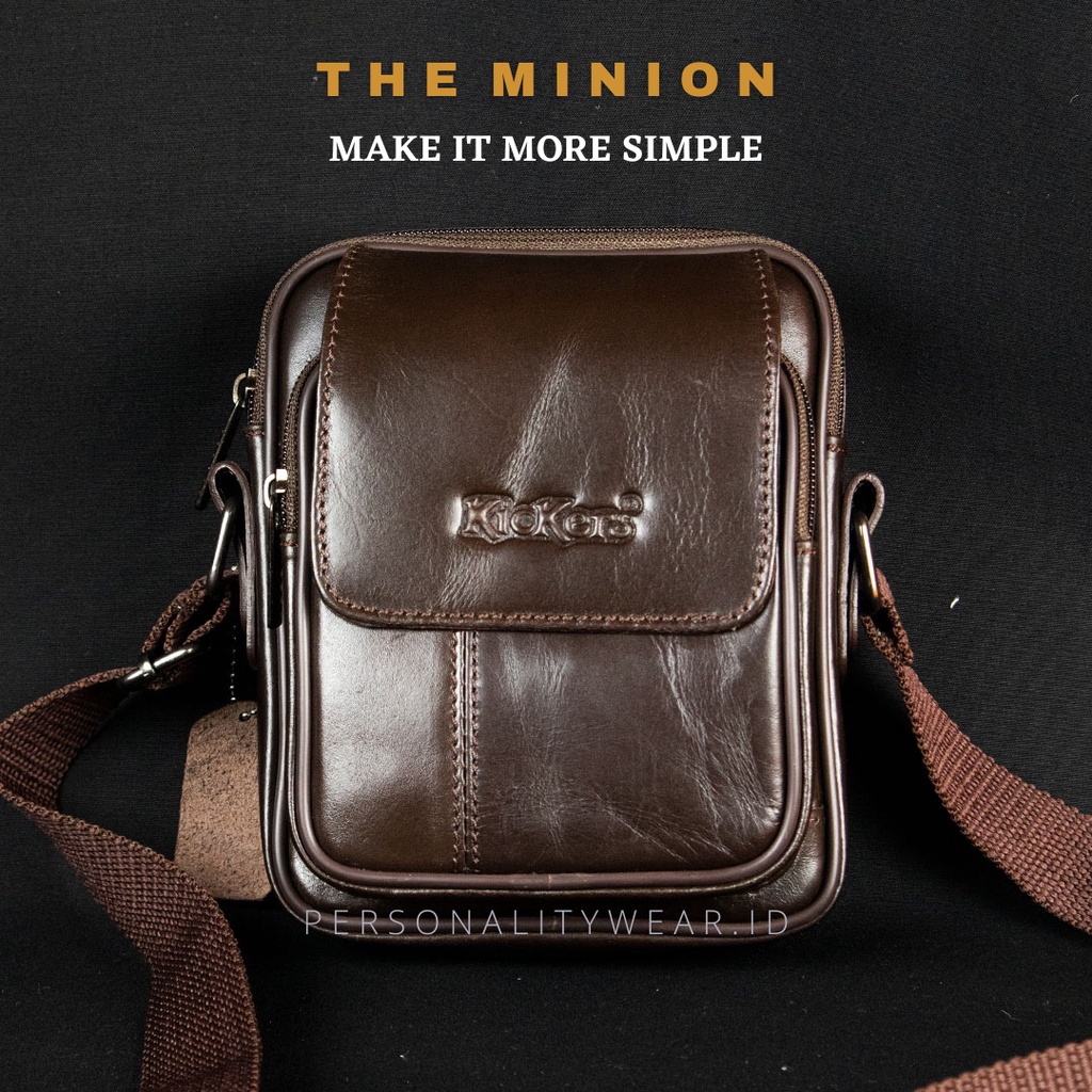 Tas Kulit ASLI Mini Kecil Simple untuk HP Pria Wanita THE MINION