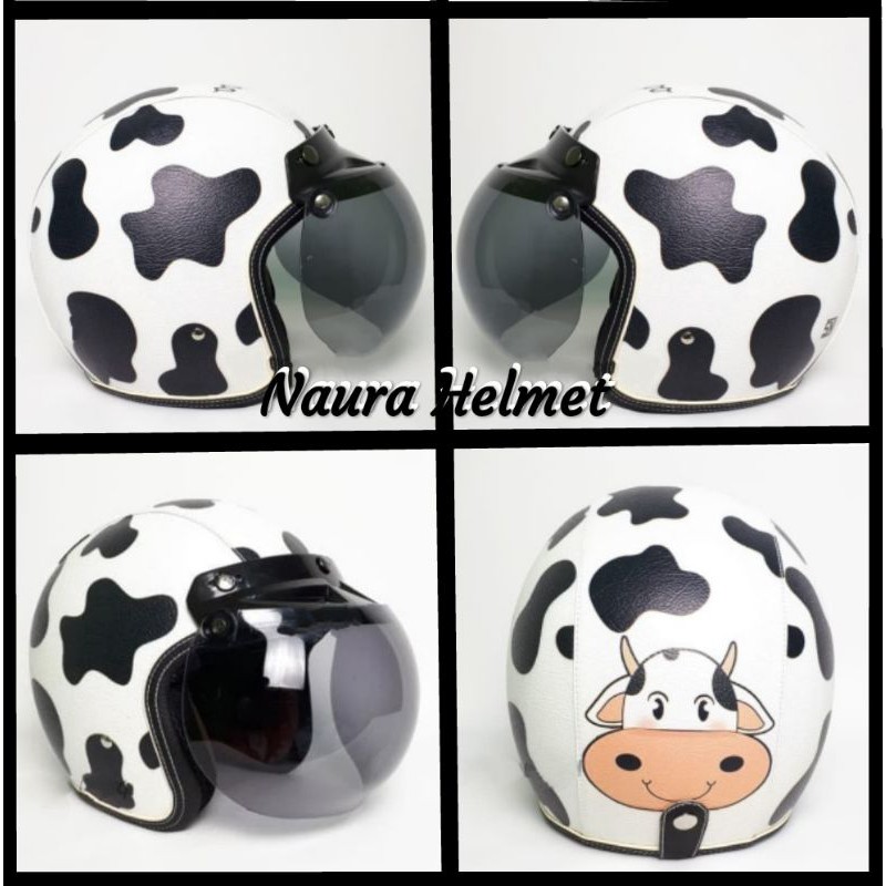 Helm bogo retro dewasa motif sapi moo.