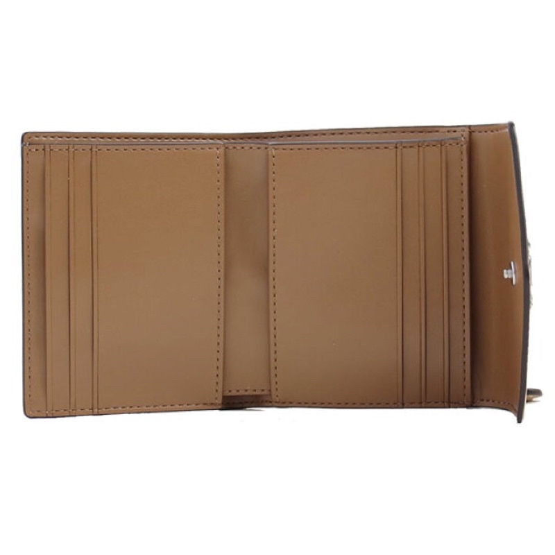 Coach Small Wallet In Signature Canvas Brown Cream