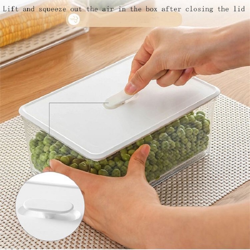 1Pcs Kitchen Transparent Plastic Refrigerator Food Sealed Drain Storage Box