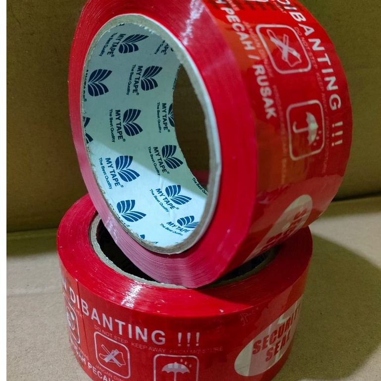 Lakban Fragile Merah Putih Isolasi Jangan Dibanting Security Seal 48 mm x 100 Yard Fragile Handle With Care