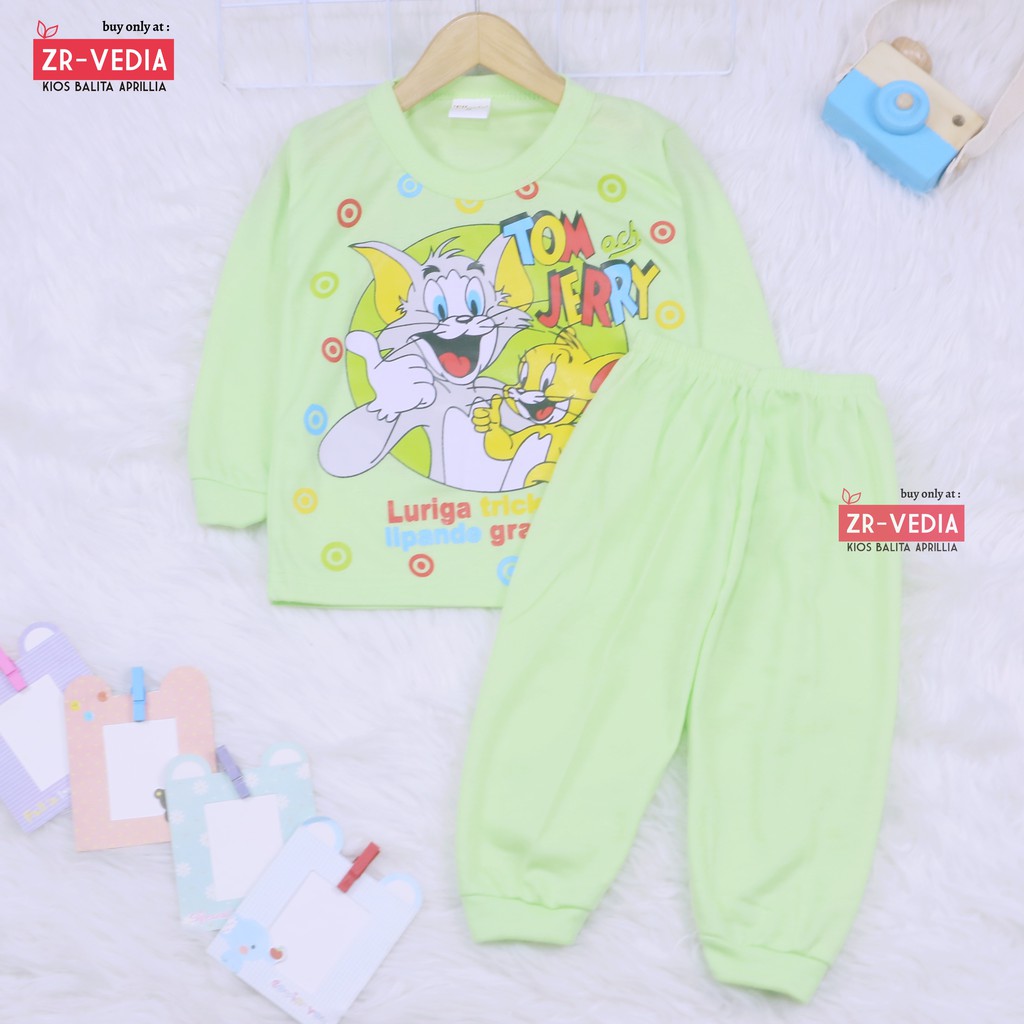 Piyama Kaos Kartun uk 1 Tahun / Setelan Balita Bahan Kaos Baju Tidur Anak Laki Perempuan Murah Adem