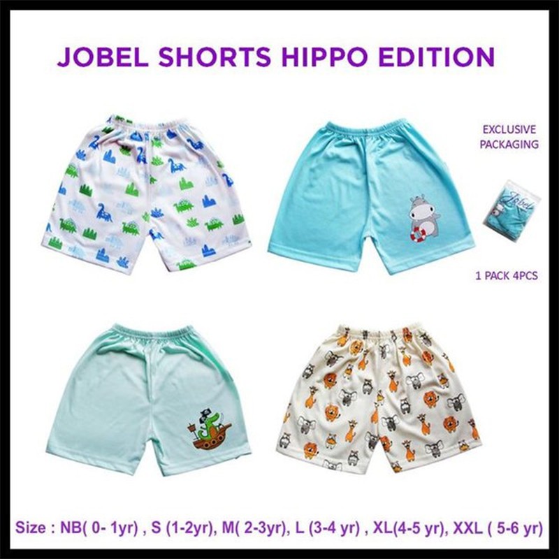 Jobel Shorts Hippo edition Boy 4Pcs Celana Pendek Anak Laki Laki