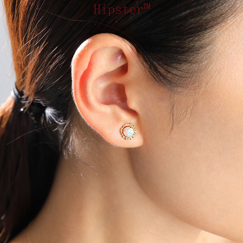 New Fashion Ins Style round Colored Gems White Gold Stud Earrings