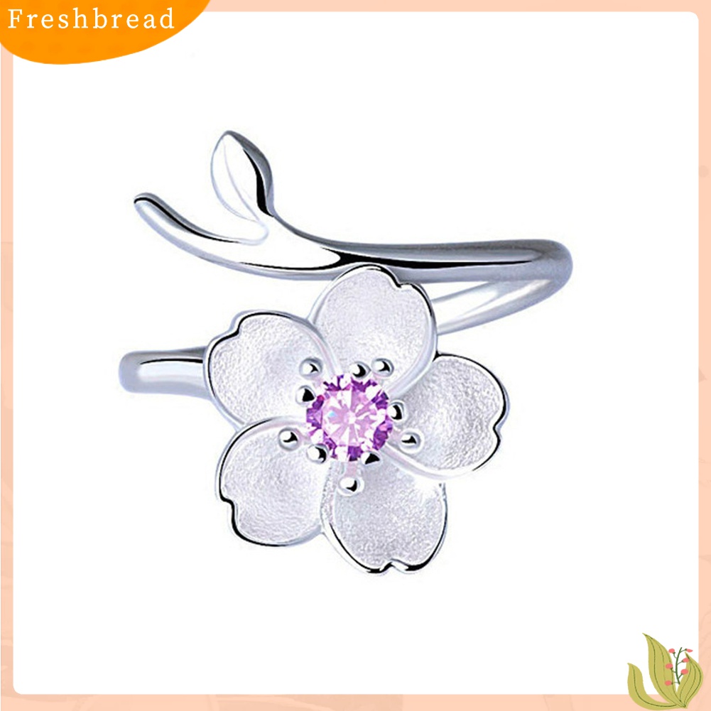 Terlaris 925 Sterling Silver Plated Cherry Blossom Sakura Open Ring Women Birthday Gift