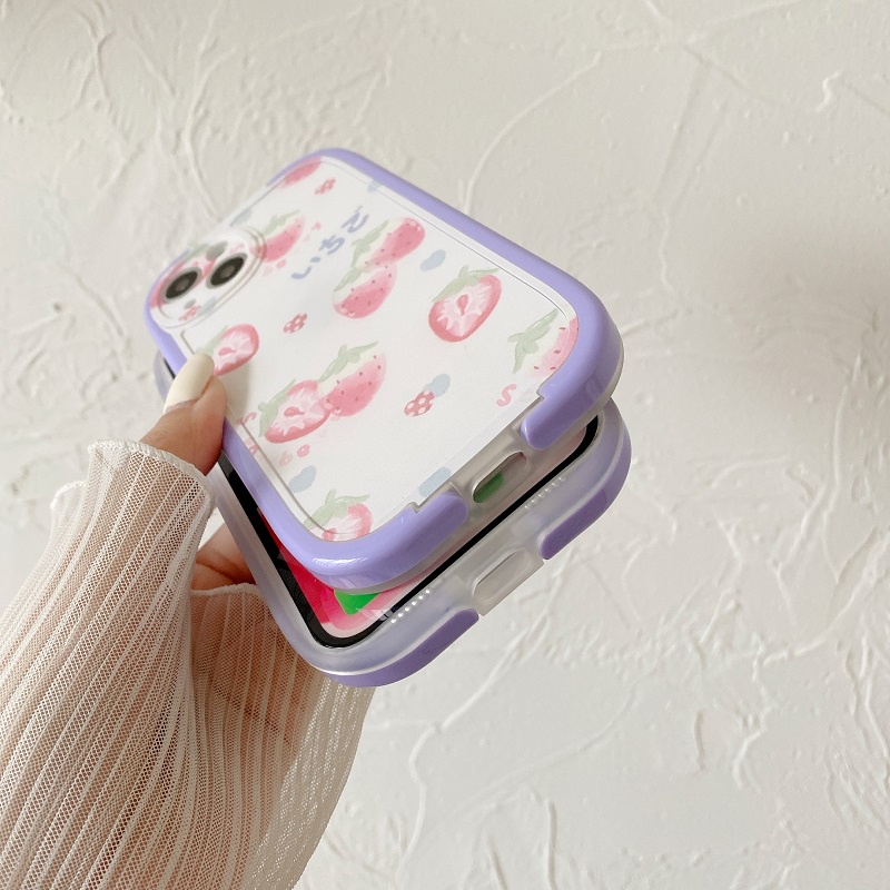 2 in 1 Case Pelindung Pola Kelinci Strawberry Tahan Jatuh Dengan Stand Untuk iPhone 11 12 13 Pro MAX X XR XS MAX 7 8 Plus