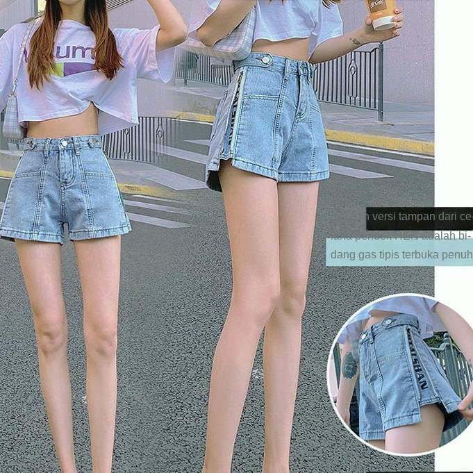 Celana hot pants jeans celana jeans pendek wanita korean style jeans biru high waist shorts pants kekinian seksi cewek denim ootd