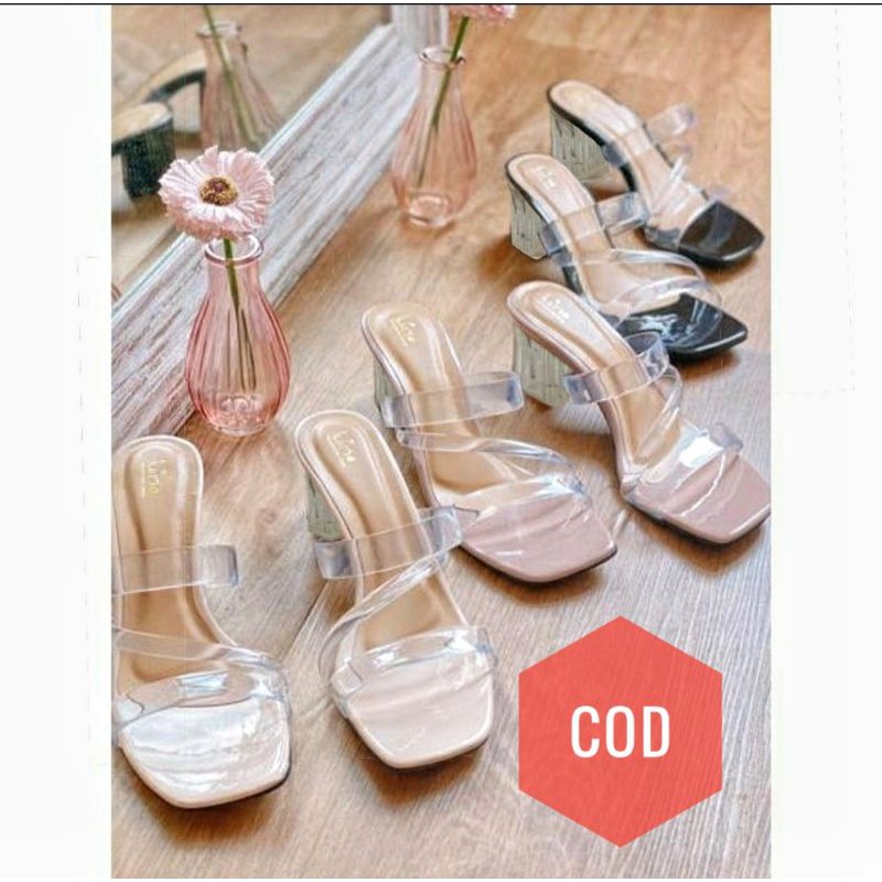 12.12SANDAL WANITA HAK KACA ANDIN 5CM TALI JELLY TERLARIS Z002