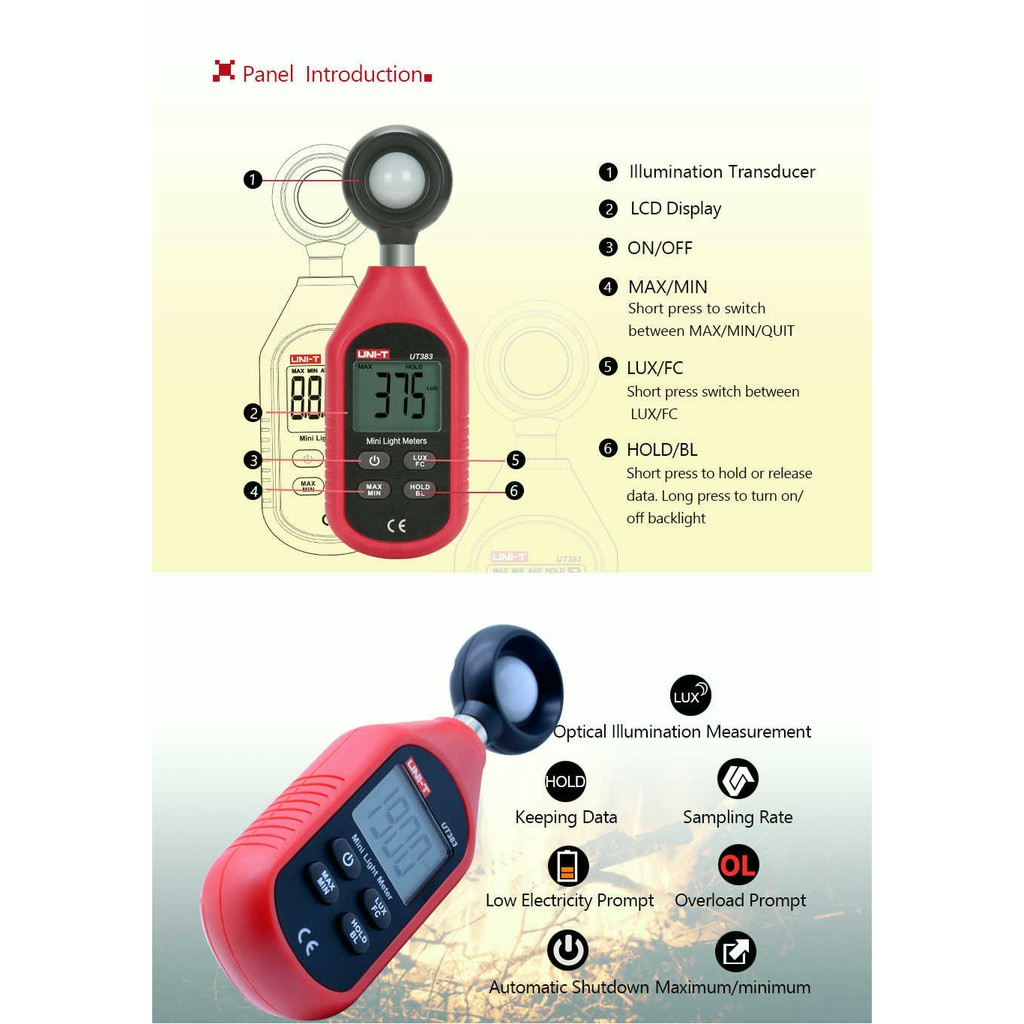 AKN88 - UNI-T UT383 Pengukur Cahaya Mini Lux Meter