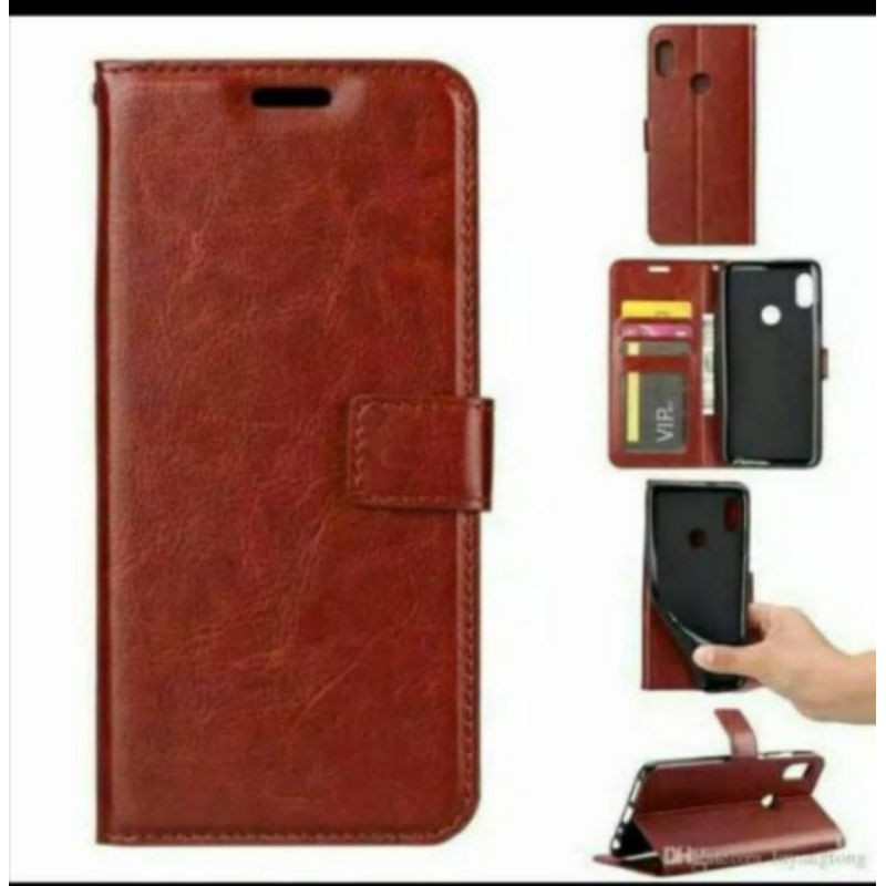 Oppo F7 Leather Case Flip Cover Casing Sarung Dompet Wallet Kulit Softcase