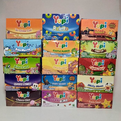 (JURAGAN) Permen YUPI All Varian Rasa Isi 24 Pcs Per Box Baby Bear / Little Star / Gummy Fangs / Wotta Melon / Ice Cream / Exotic Mango / Berribonz / Choco Glee Fruity Cola / Bolicicious Strawberry Orange / Dino Land / Jungle Fun / Mini Burger / Sea World